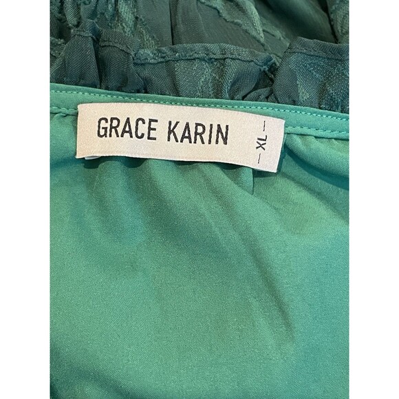 Emerald Green Floral Burnout Midi Dress Long Sleeve Smocked Waist - Picture 5 of 6